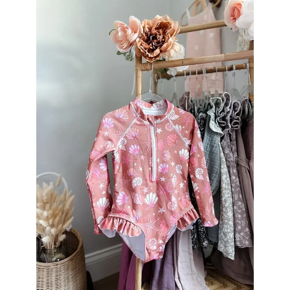 New Magic Box Sunset Shells + Starfish Flutter Rash Guard Swimsuit 5